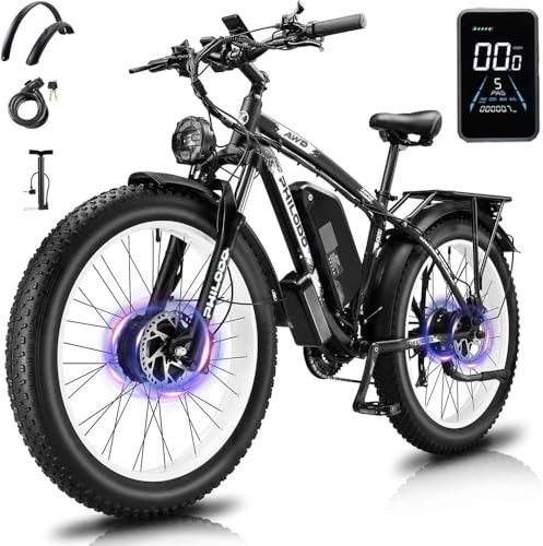 Cosintier Philo-do H8 26-inch dual motor electric bike, 21 speed, 48v 23AH battery, fat tire electric mountain bike. (BLACK WHITE)