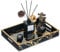 Hanobe Plateau de Service Bois Rectangulaire: Moderne Decoratif Marbre Grain Plateaux pour Table Basse - Noir et Doré Plats pour Bougies Deco