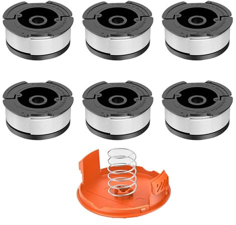 Black Decker AF-100-3ZP AF-100 AF-100-BKP, carrete de alimentación automática para repuesto A6481 A6485 AF-100, 9,1 m de largo, 1,65 mm de diámetro (6 carretes + 1 tapa + 1 resorte)