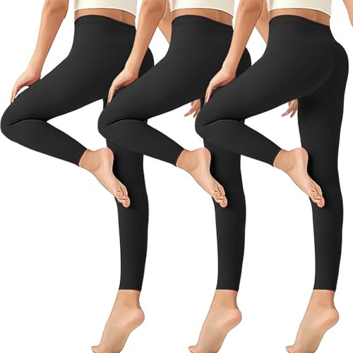 Geyuwoz Sport Leggings Damen Schwarze High Waist Sportleggins Blickdicht Leggins Baumwolle Leggings fur Damen Sporthose Yogahose Fitnesshose Laufhose BL S 3er