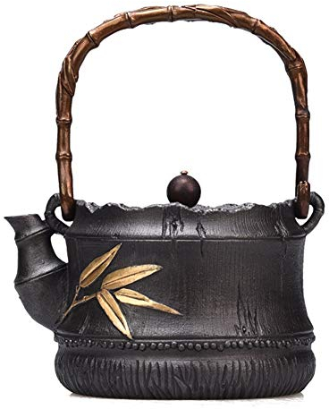 Classic Tea Kettle, Cast Iron Teapot,Japanese Cast Iron Tea Kettle with Trivet Stand, Bamboo Pattern Anti Rust Tetsubin Teapot, Electric Ceramic Stove Heating, 1000ML