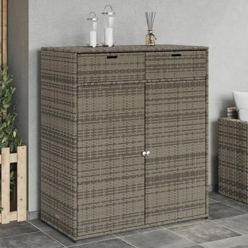 Tidyard Gartenschrank Outdoor-Aufbewahrungsschrank Spindschrank Spind Terrassenschrank Balkonschrank Außenschrank 105 x 55 x 113 cm (B x T x H) Grau PE-Rattan,pulverbeschichteter Stahl, Edelstahl