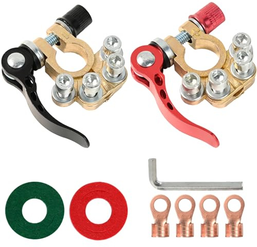 Quick Release Car Battery Terminal Connectors, Positive and Negative Posts 4-Way 12V/24V Car Battery Clamp Cable Connectors for Cars Caravan Trucks Buses RVs