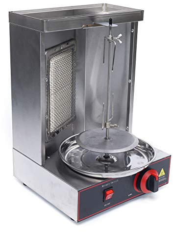 SOLOCJNL Barbacoa vertical de 220 V de acero inoxidable de gas, girosserie de döner de gas, kebab, máquina de barbacoa vertical para el hogar, color plateado