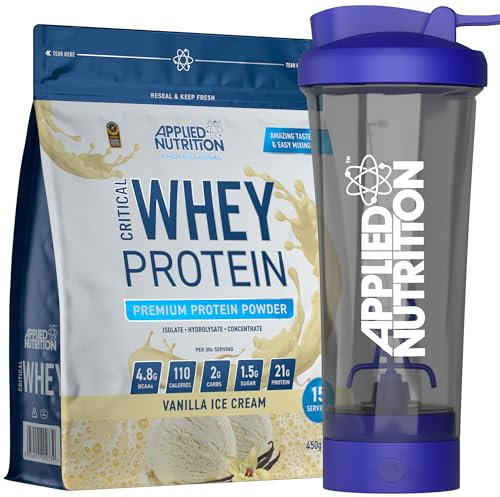 Applied Nutrition Critical Whey Protein Powder 450g + Tornado Electric Shaker - High Protein Powder,Protein Milkshake Muscle Building Supplement with BCAAs & Glutamine (450g - 15 Servings)(Vanilla)