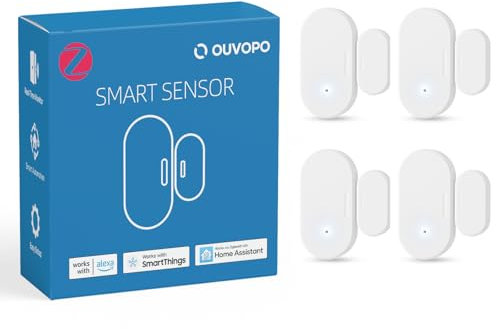 OUVOPO Zigbee - Sensor de contacto, paquete de 4, mini sensor de puerta inteligente, automatización del hogar, seguridad para niños, alerta de robo, funciona con Alexa, SmartThings, Home Assistant,