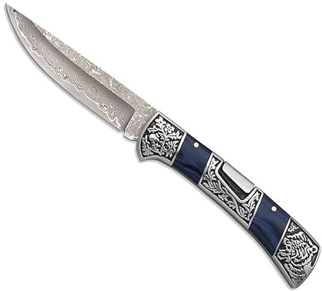 ECOMMUR Navaja Albainox damasco stamina azul (10 cm) | Navaja damasco de 67 capas. Hoja: 10 cm.