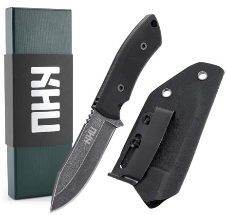 KHU Mini Coltello a lama fissa EDC Coltello da caccia Coltello da sopravvivenza Coltello Bushcraft D2 Acciaio G10 Handle, All'aperto campeggio accessori With Kydex Sheath (Nero-D2 Acciaio-11A-Nuovo)