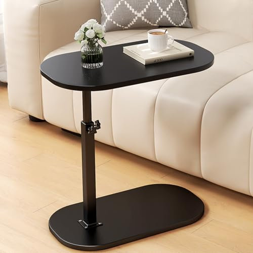 AYES Anhebbarer Beistelltisch, 360° drehbar, C-förmiger Beistelltisch – TV-Tabletttisch für Wohnzimmer, Schlafzimmer, Nachttisch, Stillsofa, Lesen, Laptop, Snack, Tee, Kaffee, Couch (Tintenschwarz)