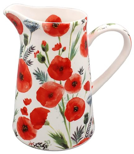 The Leonardo Collection Finola Stack Poppy Jug for Kitchen & Home | Ceramic Or Glass Jug for Multiple Use | Beautiful Cream Or Milk Jug Vase for Daily Use | Can Be Used As Water Jug Too