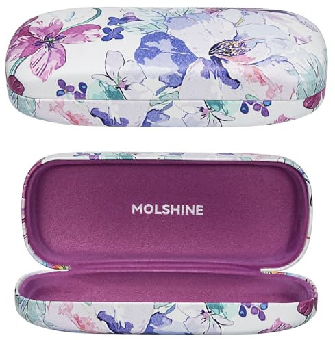 molshine Hartschalen-Sonnenbrillenetui, tragbares großes Brillenetui mit Tuch für Damen und Herren, auf Reisen und zur Arbeit (Blaue Blume)