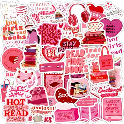 AOZUO 60 Stück Rosa Bookish Sticker, Ästhetische Sticker Bookish Stuff, Buchaufkleber Leseaufkleber Für Laptops Sammelalben Wasserflaschen Skateboards Journaling