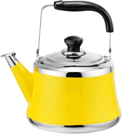 Stainless Steel Whistling Kettle for Stove Top with Cool Ergonomic Folding Handle, 1-6 L Capacity(Yellow,1 Liter)