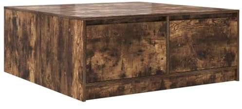 vidaXL Table Basse avec tiroirs chêne fumé 100x100x40 cm, Table Centrale, Table de canapé, Table d'accent, Table d'appoint, Table de Salon