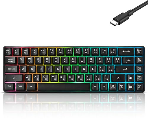 Guiheng Kabelgebundene tragbare 60 % mechanische Gaming-Tastatur, RGB-LED-Hintergrundbeleuchtung, kompakt, 68 Tasten, Mini-Tastatur mit rotem Schalter für Windows, Laptop, PC, Mac, Schwarz