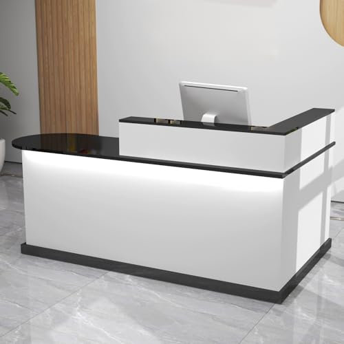 YUGXTH Empfangstheke, Empfangstresen mit Licht, L-förmiger Empfangstresen, Rezeptionstresen, Laden-Theke, Verkaufstheke, für Zuhause, Büro, Salon(Nero,120cm/47.2in)