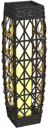 Outsunny Linterna de Jardín Farola Solar con Luces LED 20x20x68 cm Gris | de Ratán Sintético, Encendido y Apagado Automático, para Terraza Balcón Patio, Exterior