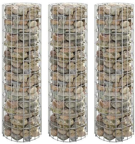 LLEZKBR Haus und Garten, Rasen und Garten, Garten, Töpfe und Pflanzgefäße, runde Gabionen-Hochbeete, 3 Stück, verzinkter Stahl, 30 x 100 cm