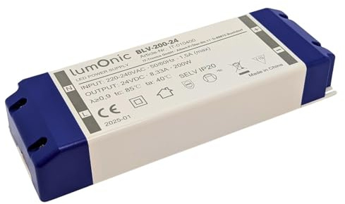 Lumonic I LED Trafo BLV-200-24 I 24V 200W I Input 220-230VAC I flimmerfrei & effizient I Überlastschutz I LED-Netzteil I für LED-Beleuchtung & LED-Streifen