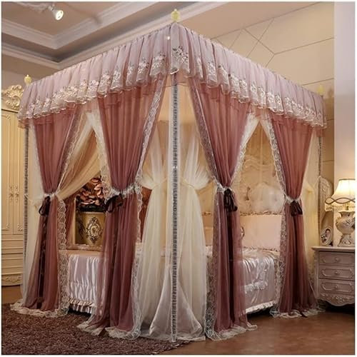 TWHZSAI Tenda da Letto, copriletto, zanzariera, copriletto in Pizzo, zanzariera, Tenda da Letto Matrimoniale con Supporto in Acciaio Inossidabile (Colore: Rosa, Dimensioni: 200 X 220 cm/79 X 87 poll