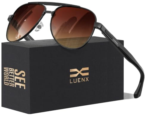 LUENX Sunglasses for Men Women Polarized Shades Driving UV 400 Protection Fashion 60mm -Gradient Brown Lens Black Metal Frame