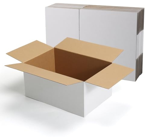 HORLIMER 15 Stück Weiß Versandkarton Karton Box, 30,5x20,4x15,3 CM Verpackungskartons für Warensendung, Geschenkbox, Faltkarton, Postkarton