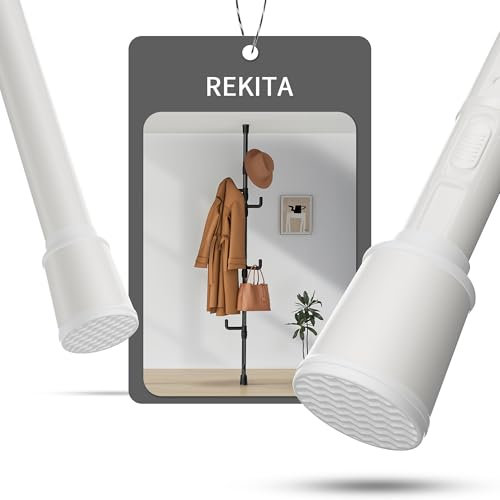 REKITA Porte Manteau sur Pied Téléscopique [110-310cm] avec 5 Crochets - Blanc - Porte Manteau Stable Gain de Place pour Entrée, Chambre, Balcon - Valet de Chambre & Porte-Vêtements