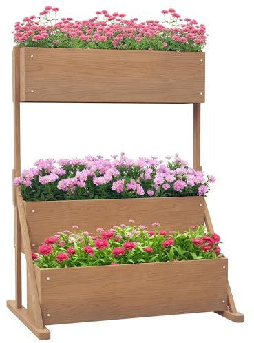 Outsunny Jardinière sur Pieds surélevée, carré Potager 3 Niveaux avec Inserts d'irrigation et Feutre Drainage, pour extérieur, en Bois 108 x 80 x 140 cm