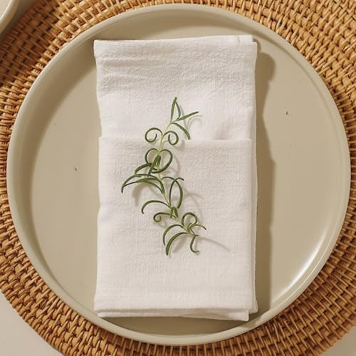 Stoffservietten Weiß, 12 Stück Servietten Stoff 40 x 40 cm, Leinen Servietten Hochzeit Geburtstag Weihnachten Tischdeko