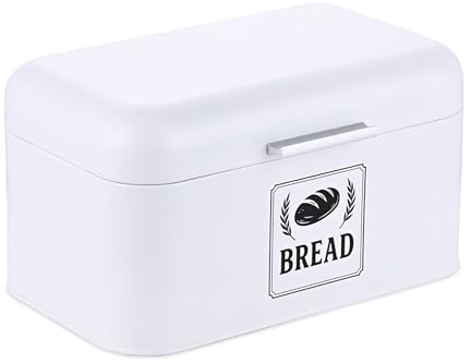 Relaxdays Cassetta Portapane con Coperchio, HLP: 16,5x30x19 cm, Contenitore Porta Pane, Salvafreschezza, Metallo, Bianco