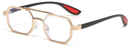 LJCZKA Kleine Blaulichtfilter Brille Herren Pilotenbrille Damen Quadratisch Brille Ohne Stärke Metallrahmen Anti Müdigkeit für PC, Handy