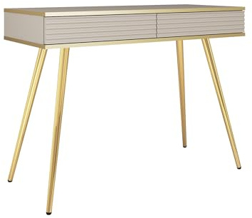 Komodee Schminktisch Banff T102 - MDF - Beige - Gefräste Fronten - 2 Schubladen - Breite 102 cm, Höhe 80 cm, Tiefe 50 cm
