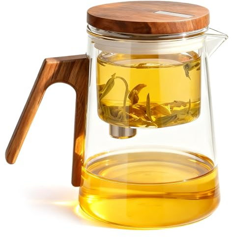 Teekanne Glas mit Sieb, 700ml Teezubereiter für Losen Tee mit Magnet Sauger-Deckel, Glass Teapot, Drücker-Teekanne, Teeliebhaber Geschenke, Hochborosilikatglas, Tea Maker für Zuhause und Büro