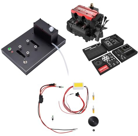 PizazzToy SEMTO Engine Model That Runs, ST-NF2 L2 Mini Inline Double-Cylinder Four-Stroke Air-Cooled Metal Interal Combustion Engine Build Kit with Gasoline Engines Conversion Kit and Ignition Set