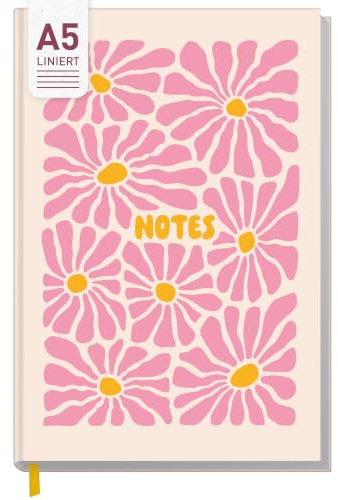 Häfft® Trendstuff Notizbuch A5 liniert - Journal Tagebuch Pink Flowers | 124 linierte & nummerierte Seiten, 90g/m²-Papier, stabiles Flexocover, Lesebändchen - schönes Diary, Journaling-Buch