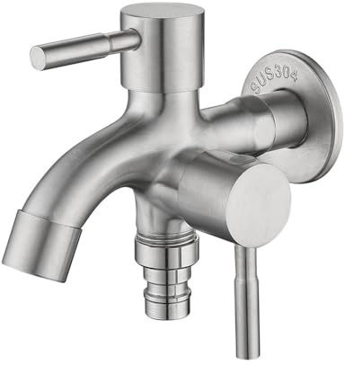 Doppelter Wasserhahn, Edelstahl-Außenarmatur 1/2 Zoll für Garten Haushalt und Industrie (silberfarben)