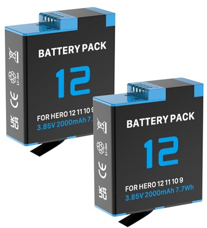 FLSTOR 2 batterie di ricambio da 2000 mAh per GoPro Hero 9/10/11/12 nero | Sostituisce batteria modello AHDBT-901D, non originale