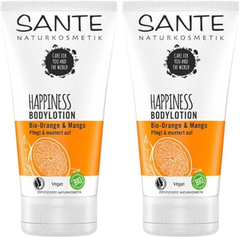 SANTE Naturkosmetik Happiness Bodylotion Bio-Orange & Mango - 150 ml - feuchtigkeitsspendende & pflegende Körperlotion - vegan & dermatologisch getestet (Packung mit 2)