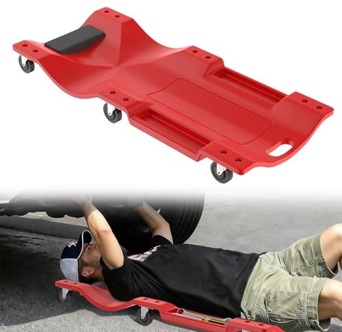 YRHome 2 in 1 KFZ Montageliege 101,5x45,5x11,5cm Rollbrett Werkstatt Werkstattliege 150KG Montagerollbrett mit 6 beweglichen Rollen, Werkzeugfächern und Abnehmbarer Kopfstütze Werkstattrollbrett