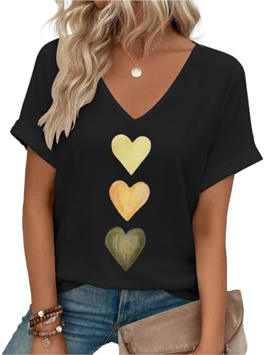 heekpek Camiseta Manga Corta Mujer Cuello en V Sexy Camisetas Verano T-Shirt Mujer Casual con Estampado