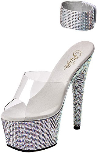Pleaser Damen Bejeweled-712RS Plateausandalen, Transparent (Clr/Slv Multi Rs), 39 EU