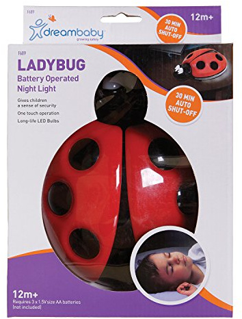 Dreambaby Ladybug Kids Night Lights - One Touch Operation LED Bedroom Lamp - with 30 mins Automatic Shutt-Off - Red - Model F689