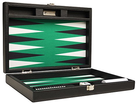 33.0 cm Premium Backgammon Set - Reisegröße - Black Board mit weißen und schwarzen Punkten