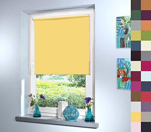 Sun World Verdunkelungsrollo nach Maß, Rollo nach Maß, Maßanfertigung Innenrollo, Balkontür, Rollos nach Maß, Blickdicht, für Fenster & Türen, Klemmfix ohne Bohren (300cm Höhe x 110cm Breite/Gelb)