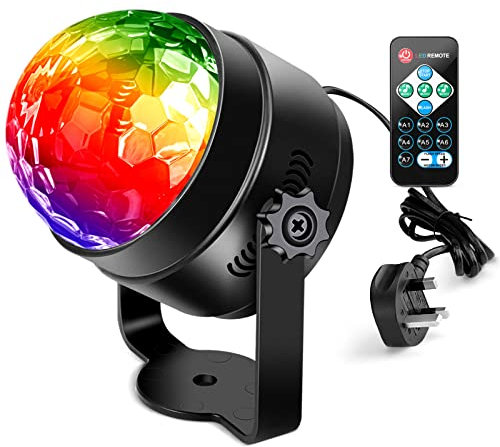 Litake Disco Ball, Remote Control DJ Lights 3W 7 Colours Strobe Light Sound Activated Party Lights For Xmas Party Pub Wedding Club Show, 1 pack