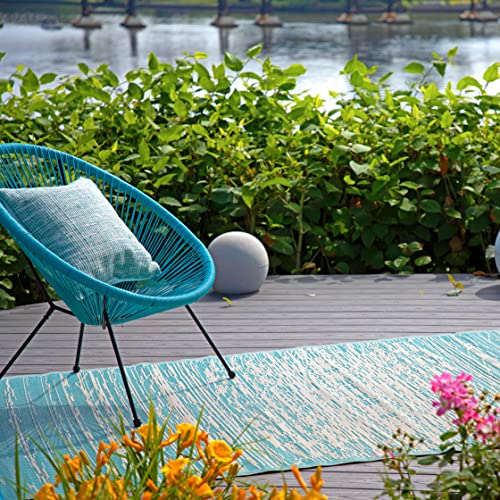 FAB HAB Outdoor-Teppich - wetterfest, farbecht, wendbar - recycelter Premium-Kunststoff - abstrakte Streifen - Terrasse, Balkon, Garten, Flur, Bad - Kunststoffteppich Brooklyn Türkisgrün, 120x180 cm