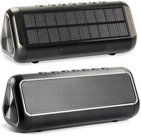 Friengood Solar Bluetooth Speaker 12W,IPX6 Waterproof Portable Wireless Speaker,50+ Hours Playtime Subwoofer,Bluetooth 4.2 Speaker Built-in 5000mAh Power Bank for Indoor & Outdoor Activities-Black