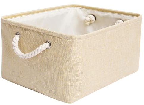 Mangata Aufbewahrungsbox aus Stoff, Faltbarer, dickwandiger Aufbewahrungskorb aus Leinen mit Seilgriffen für Kleidung, Spielzeug (Waschbar, groß, Beige)