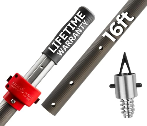 ProTuff Products 8/16' Telescopic Pool Pole - Bonus Threaded Adapter for Accessories - Heavy Duty Lock Right Design Always Grips, Never Slips - 16 ft