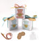 Stella Design Bomboniere Battesimo/Nascita, 48 Pezzi Bigliettini e Sacchetti, Orsetto Maschio/Bambina, Scatole Portaconfetti (Celeste)